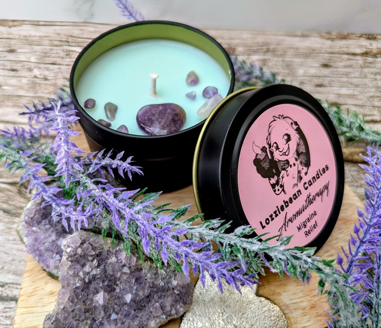 Aromatherapy Scented Candle Gift Set 4oz Trio Soy Wax Handmade Candles with Amethyst Crystals
