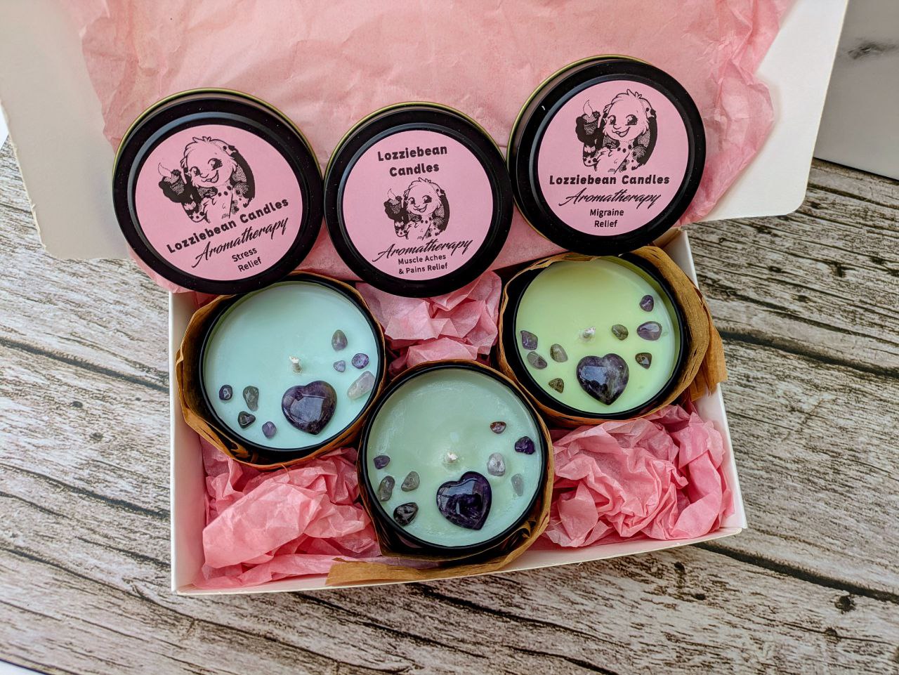 Aromatherapy Scented Candle Gift Set 4oz Trio Soy Wax Handmade Candles with Amethyst Crystals