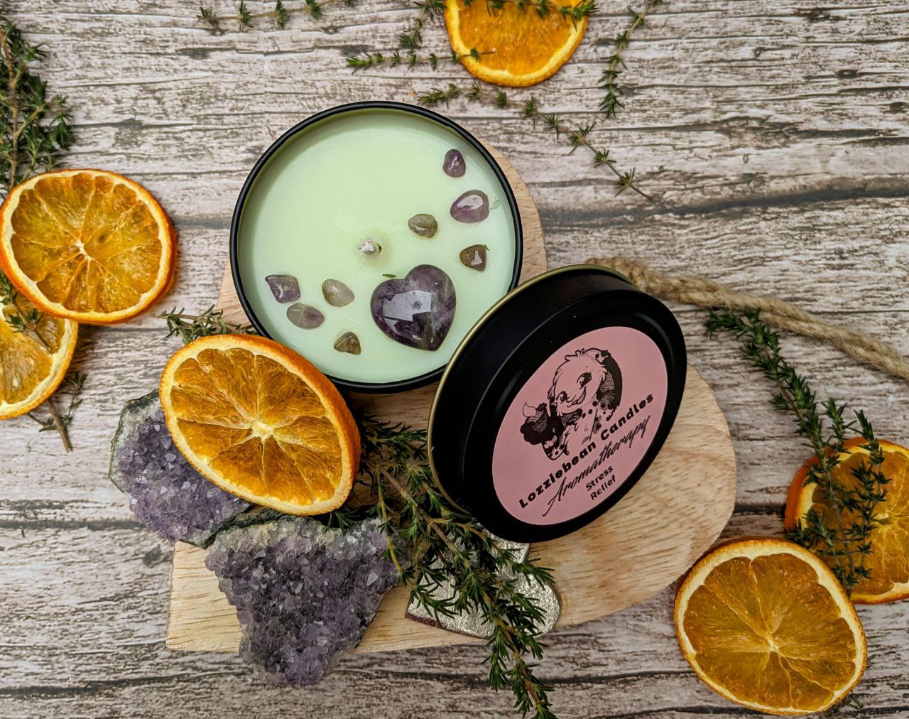 Aromatherapy Scented Candle Gift Set 4oz Trio Soy Wax Handmade Candles with Amethyst Crystals